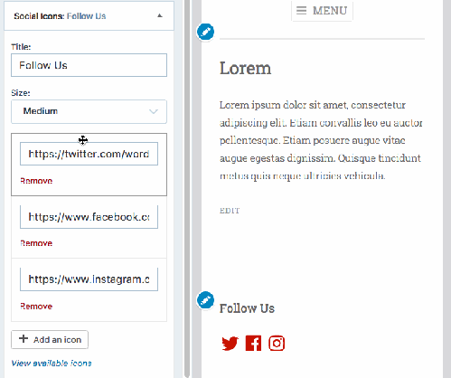 Drag and drop social icons